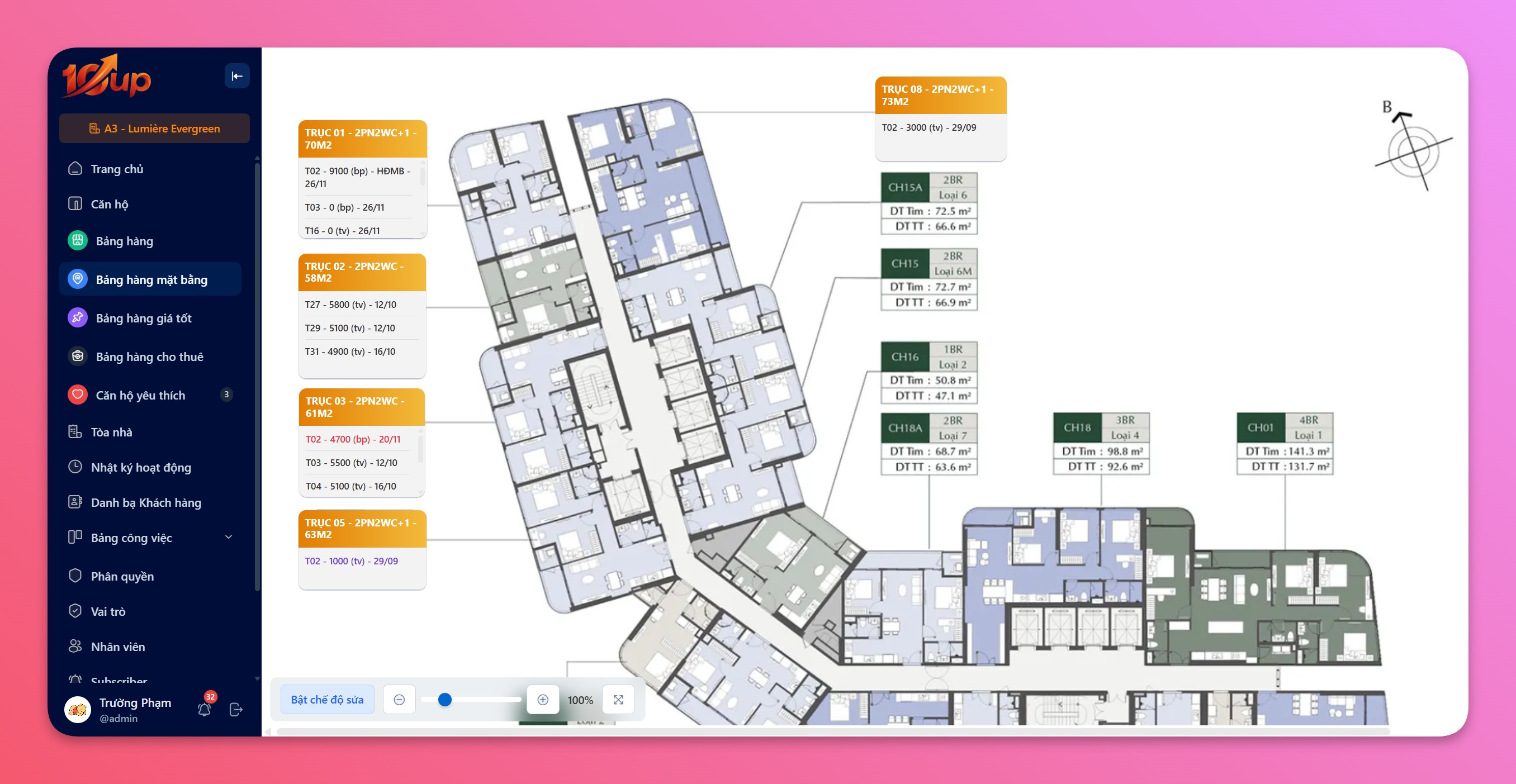 Bảng hàng mặt bằng